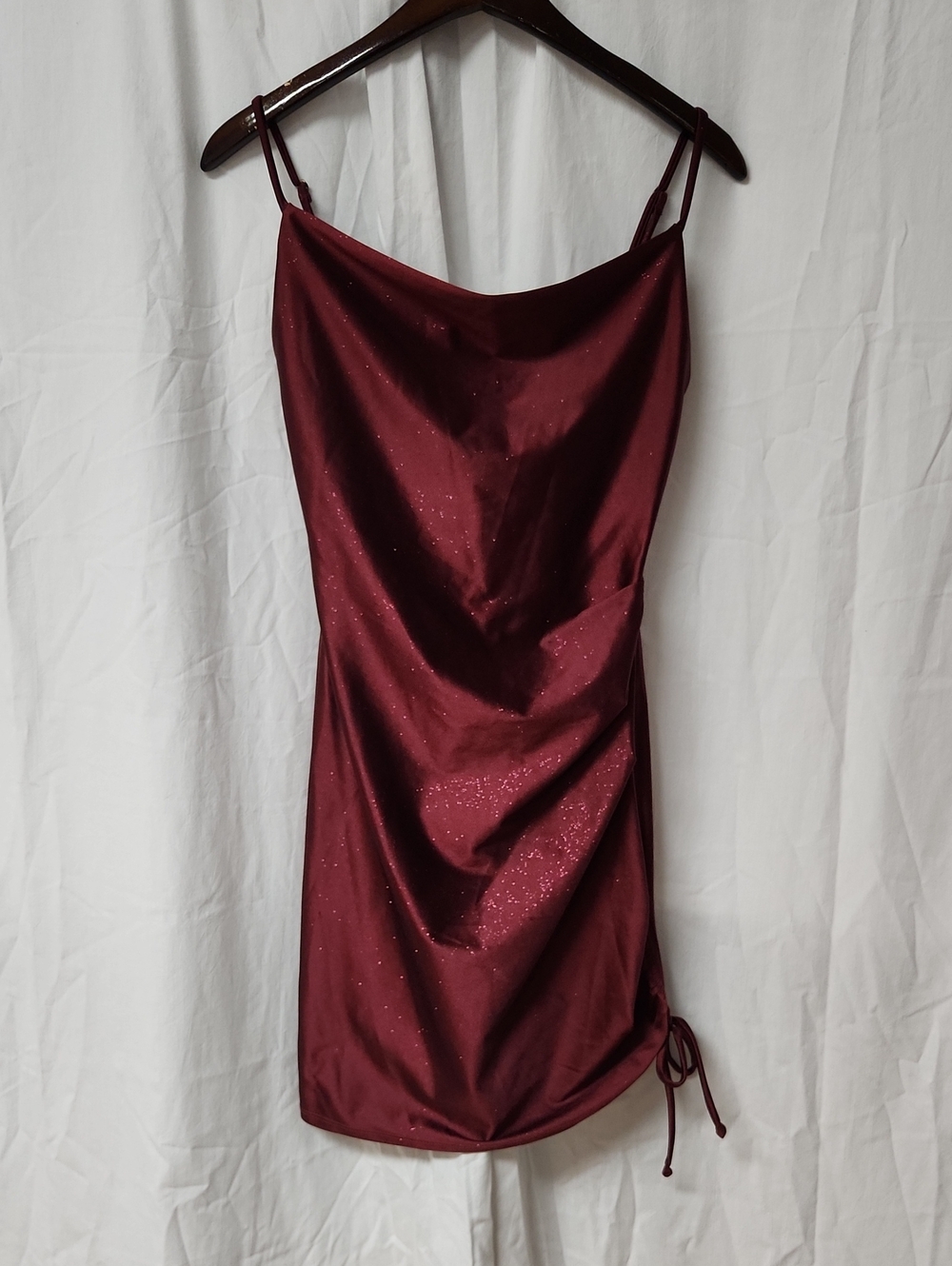 Emerald Sundae Burgundy Satin Mini Dress with Sparkle